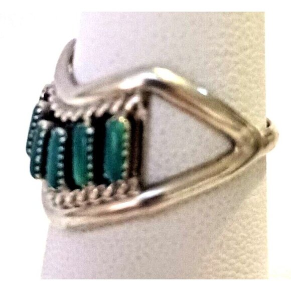 Vintage Native American Needlepoint Turquoise Sterling 925 Ring sz 6.25 (1553) - Picture 2 of 7